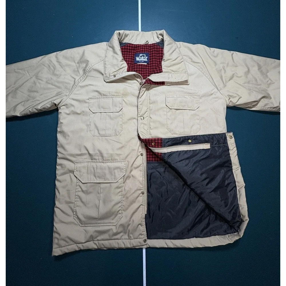 Vintage Woolrich Jacket Mens XL Beige Mountain Parka Wool Plaid Lined USA Made‎